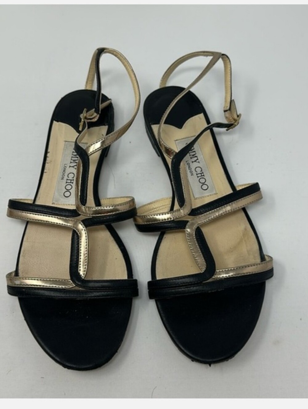Jimmy Choo Black and Gold Open-Toe Strappy Sandals